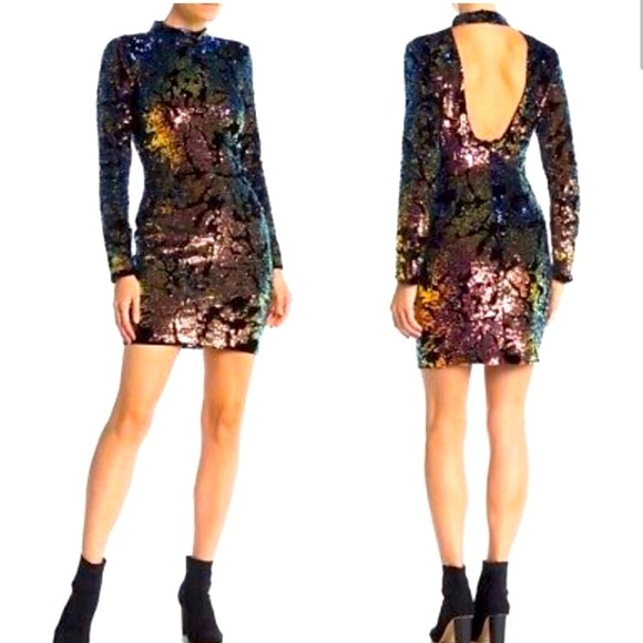 Alexia Admor Dresses & Skirts - Alexia Admor sequin mini dress mock neck open back multicolor bodycon Med NWT